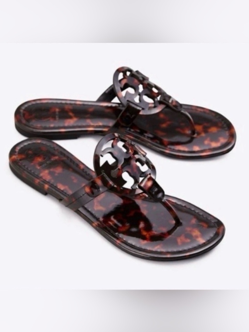 Tory Burch Black & Brown Tortoise Shell Printed Patent Leather Miller - Picture 13 of 13